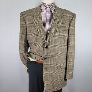 JD Christopher Men's‎ Sport Coat Blazer Three Button Beige Plaid Silk Wool 46L